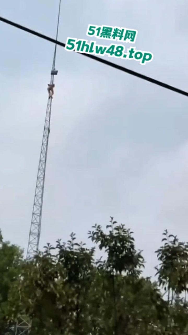 瓜友实拍裸女被绑电线杆，疑似是主人的任务逼迫美女爬上信号塔，再将其绑住完美展示。  第2张