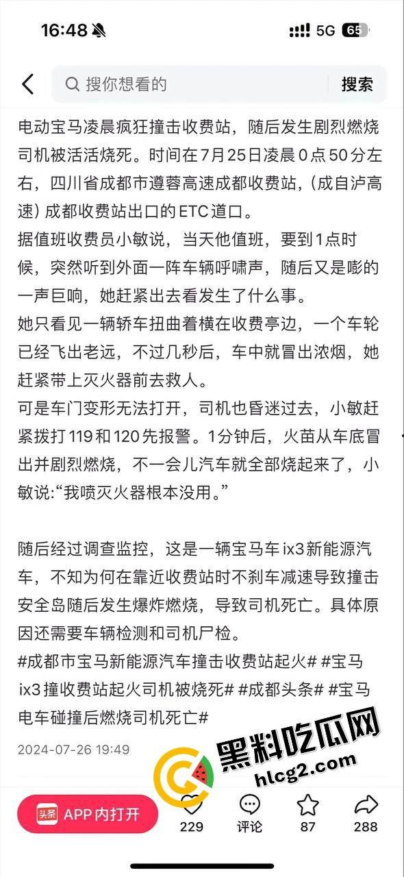四川成都宝马新能源电车自燃事件！男子超速撞上安全岛 车毁人亡 瞬间火葬当场！  第2张