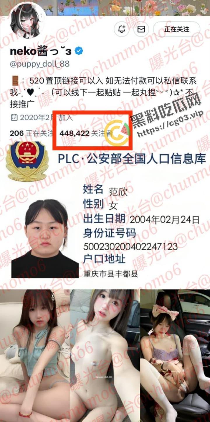 开盒!推特45w粉福利姬 【neko酱】真名范欣 没减肥没整容前竟是小飞猪 不知道金主们看过真容后还能下得去屌吗 第1张 开盒!推特45w粉福利姬 【neko酱】真名范欣 没减肥没整容前竟是小飞猪 不知道金主们看过真容后还能下得去屌吗 第1张