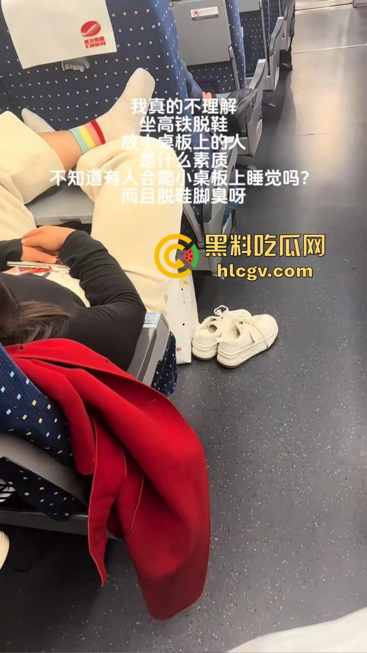 高铁女脱鞋踩桌板，鞋被高铁判官一脚踢飞！光脚追人还要小姐姐赔鞋钱，这脸是真不要了！  第4张