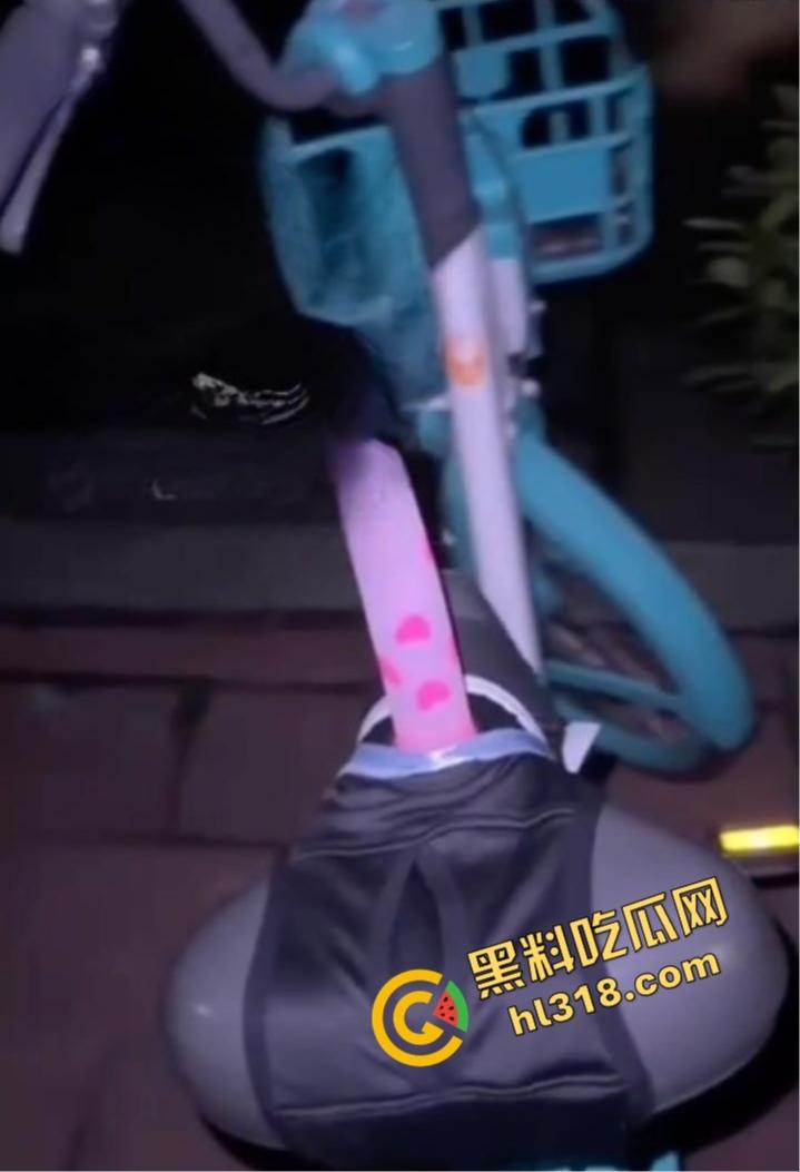 制服少女深夜骑行骚操作，街头大胆露出肉棒插共享单车坐垫自慰，假鸡巴插在体内骑车动作怪异引路人侧目！  第6张