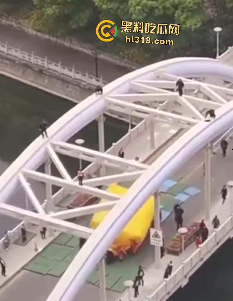 贵阳大妈桥梁上狂飙乱舞！警察冒死追捕抓不住，桥下救援队拖气垫累瘫，最后大妈自投罗网被按倒！  第3张