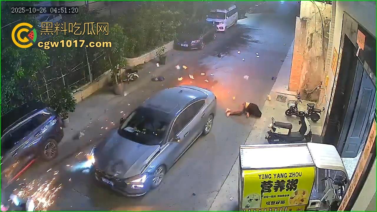 鬼火少年深夜惨遭横祸！深夜凌晨被醉酒司机撞了个倒头就睡，人都飞起来了，车的零件都着火了，极其惨烈！  第3张