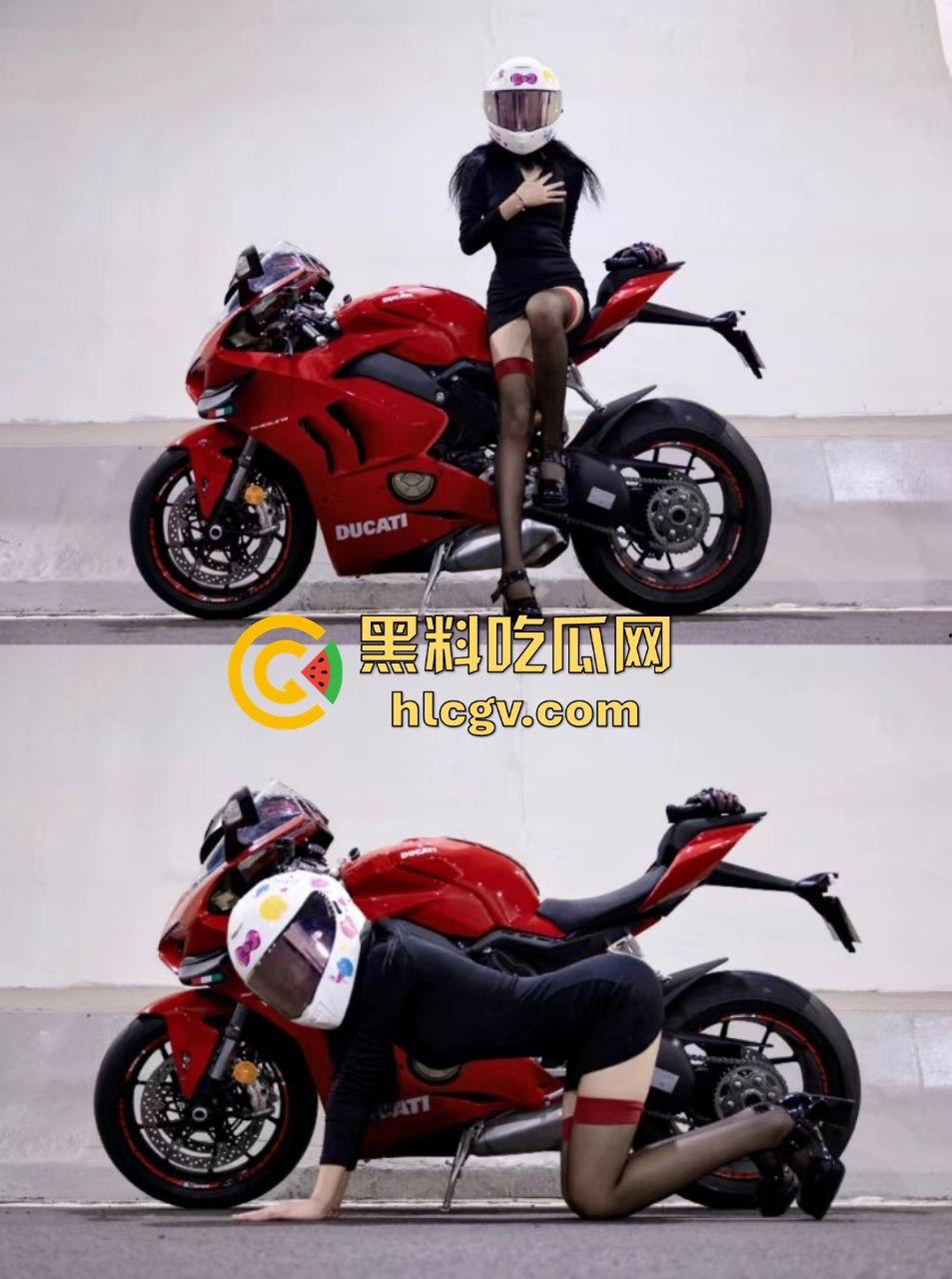 机车媛写真为流量拼命！杜卡迪一震白带外流，跪地当狗摆拍简直骚出新高度！  第3张
