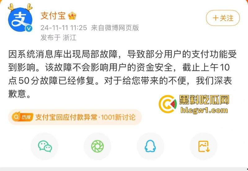 支付宝崩了！双11关键时刻掉链子 付款失败惹众骂  第1张